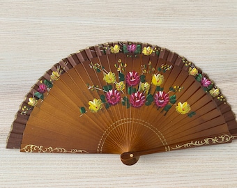 Spanish hand fan /Made in wood and fabric-Vintage spanish fan