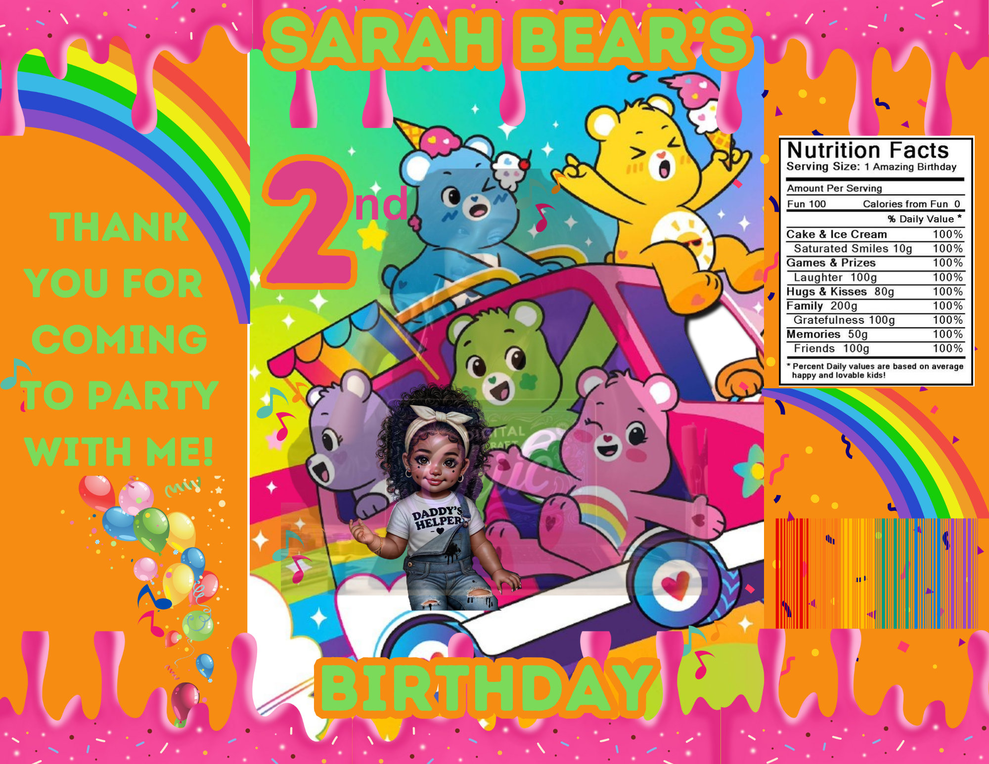 Care Bear Party FAvor Bundle Editable in Canva
