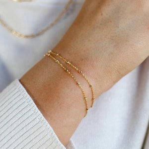 Dainty Bracelet, Duo Bead Chain Bracelet, Beaded Chain Bracelet, Tiny and delicate bracelet set for everyday wear, 18K Gold Filled Bracelet