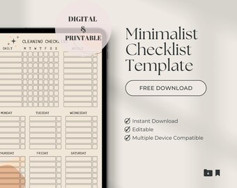 Minimalist Cleaning List Daily Clean Boho Digital Printable Planner Seamless Day Prep Tidy Design Planning Easy 5 Page Japandi Organiser