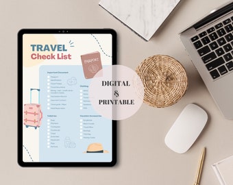 Travel Check List Planner Trip Organiser Belonging Plan Digital Printable Planner Seamless Holiday Prep Vacation Sorting Clothing Shoe Plan