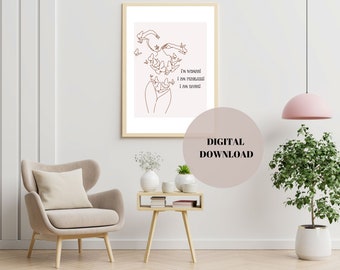 I am Woman Wall Decor Blush Pink Prints Boss Babe Art Minimalist Female Power Entrepreneur Office Abstract Print Lady Line Poster Warrior