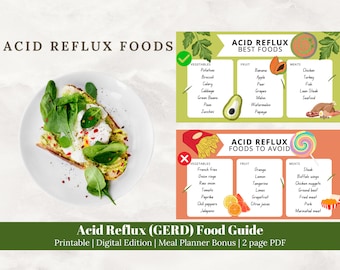 GERD Acid Reflux Heartburn Relief Food Guide Gastritis Grocery List  Meal Planner  Nutrition Worksheet GERD Education Digital Printable