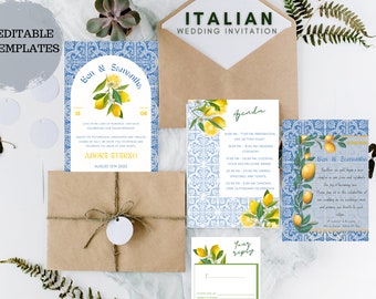 Italian Wedding Invitation Set Template Lemon Portofino Invites Bundle Printable Big Day invitation pack Positano Instant download DIY