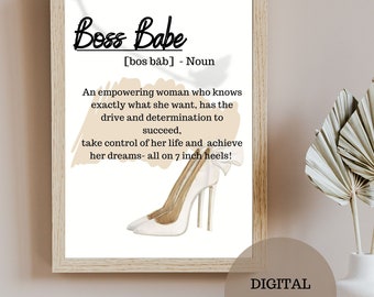 Boss Babe Wall Art Blush Printable Quote Boss Babe Definition Digital Download  Girl Boss Gift Blush Female Hustle Entrepreneur Office Decor