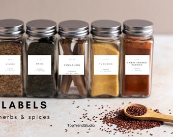 White Spice Label Grey Herb Label Modern Minimalist Spice Labels Square Label Shape Digital Template Editable Labels Clean Design Cupboard