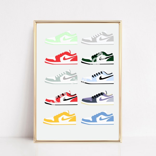 Nike Dunk Jordan lage schoenen Wall Art Print Retro schilderij interieur Sneaker Fashion digitale download