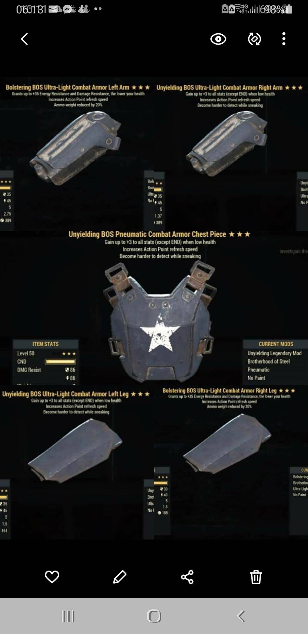 Fallout 76 Ps4 Full Set Bolstering Ap Sneak Bos Armor Heavy Etsy