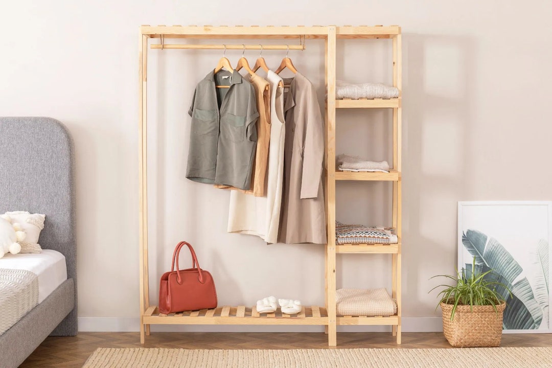 Solid Wood Clothing Rack Minimalist Shelves Wood Wardrobe - Etsy