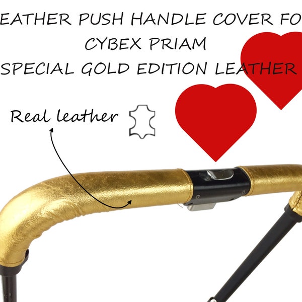 Gold leather push handle cover for cybex priam stroller real leather limited gold color