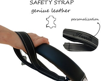 Leather stroller & bike trailer safety strap sicherheitsband personalized  geniue leather