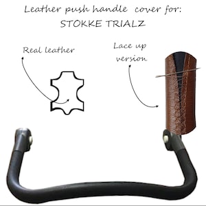Funda de cuero para cochecito Stokke Trialz con asa de empuje, versión con cordones en piel auténtica