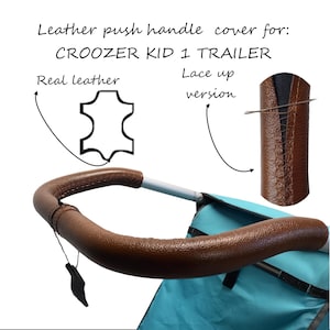 Schiebegriffbezug aus echtem Leder für CROOZER KID 1 / VAAYA Fahrradanhänger / Kinderwagen Echtlederbezug leder griff Schnürvariant