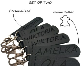 Personalized Key chain real leather set of two key tag key strap key pin key badge geniue leather