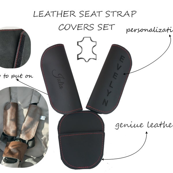 3-teiliger Gurtbezug aus echtem Leder für Kinderwagen- und Fahrradanhänger-Autositzgurtbezüge und Schrittpolsterbezug