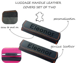 Luggage handle wrap set of two geniue leather personalized bag holder luggage grip luggage leather handle