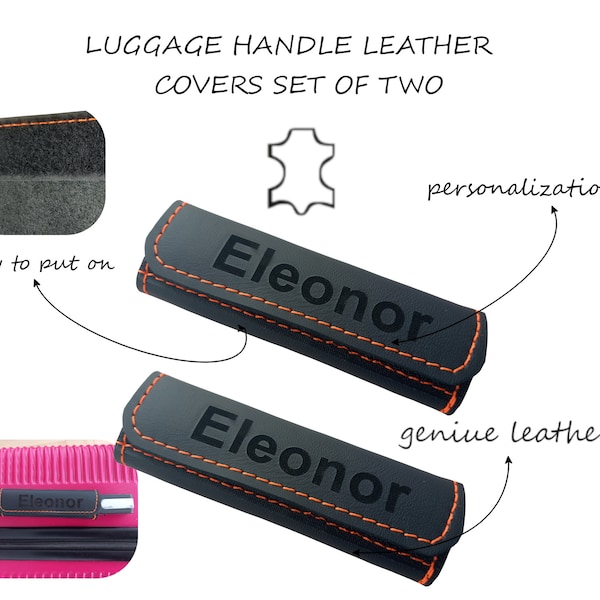 Gepäckgriffwickel-Set aus zwei personalisierten Taschenhaltern aus echtem Leder, Gepäckgriff, Gepäckgriff aus Leder