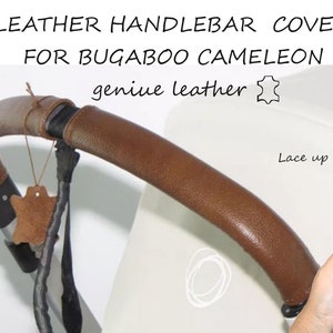 Funda de asa de cuero para cochecito Bugaboo Cameleon versión con cordones de cuero real