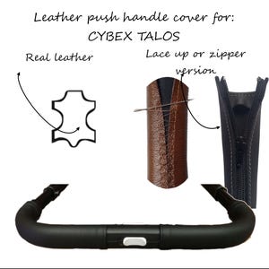 Funda de cuero para cochecito Cybex Talos con asa de empuje, versión con cordones o cremallera de cuero real