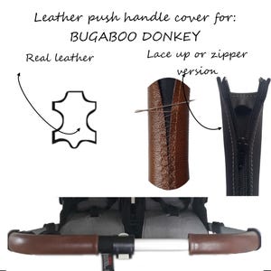 Cochecito Bugaboo Donkey con asa de cuero que cubre cremallera de cuero real o versión con cordones