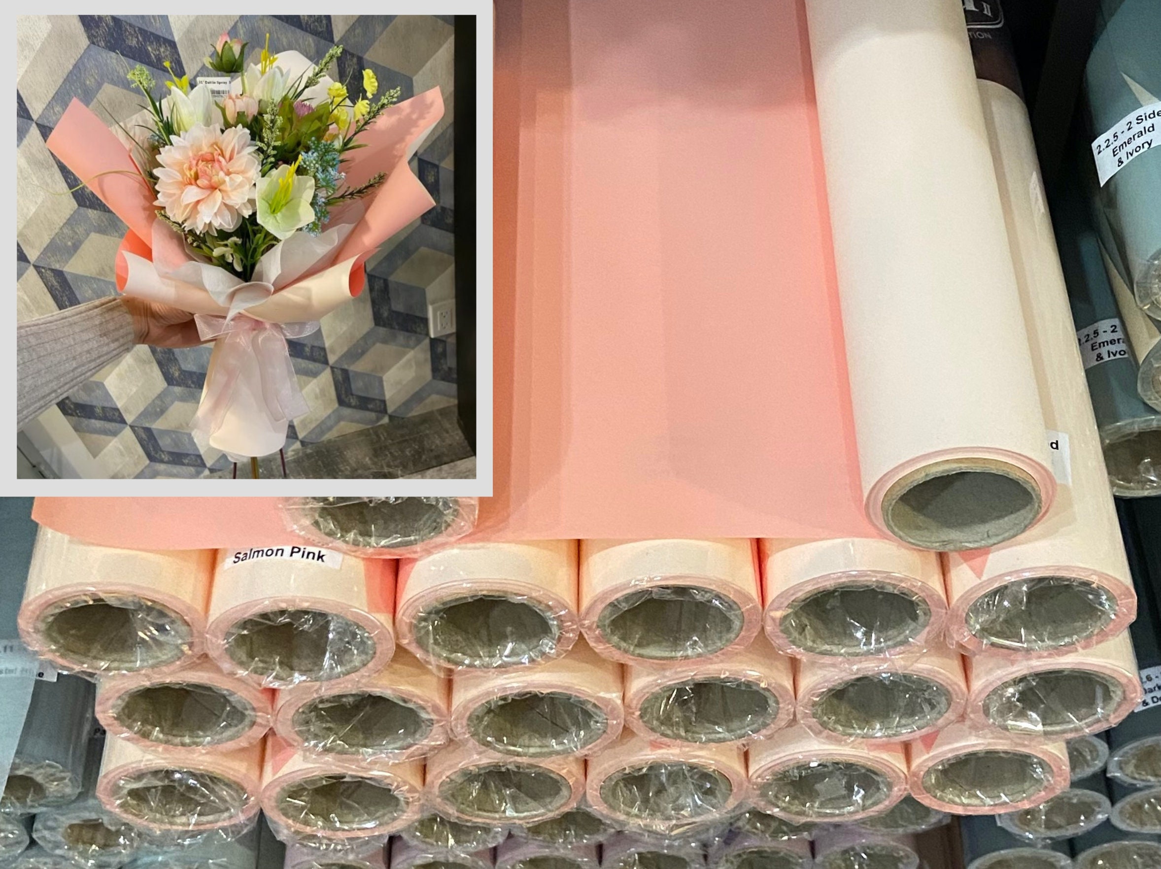 Korean Style Wrapping Paper Waterproof Thick for Flower Bouquets and Gifts  15 Yards 