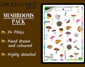 Mushrooms Pack - Digital Stickers Pack - Digital Planner Decorations (Notability and GoodNotes compatible) - Digital Download