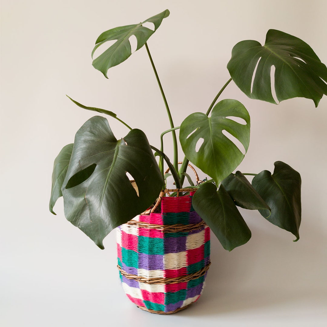 Colorful Ratten Basket Upcycled Handwoven Rattan Basket | Colorful Home Decor - Etsy