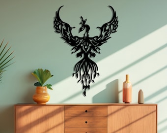 Phoenix Metal Wall Art, Legendary Bird of Kaf Mountain, Power Symbol Artwork, Bed Above Decor, Housewarming Gift, Metal Sign Gift,Home Decor