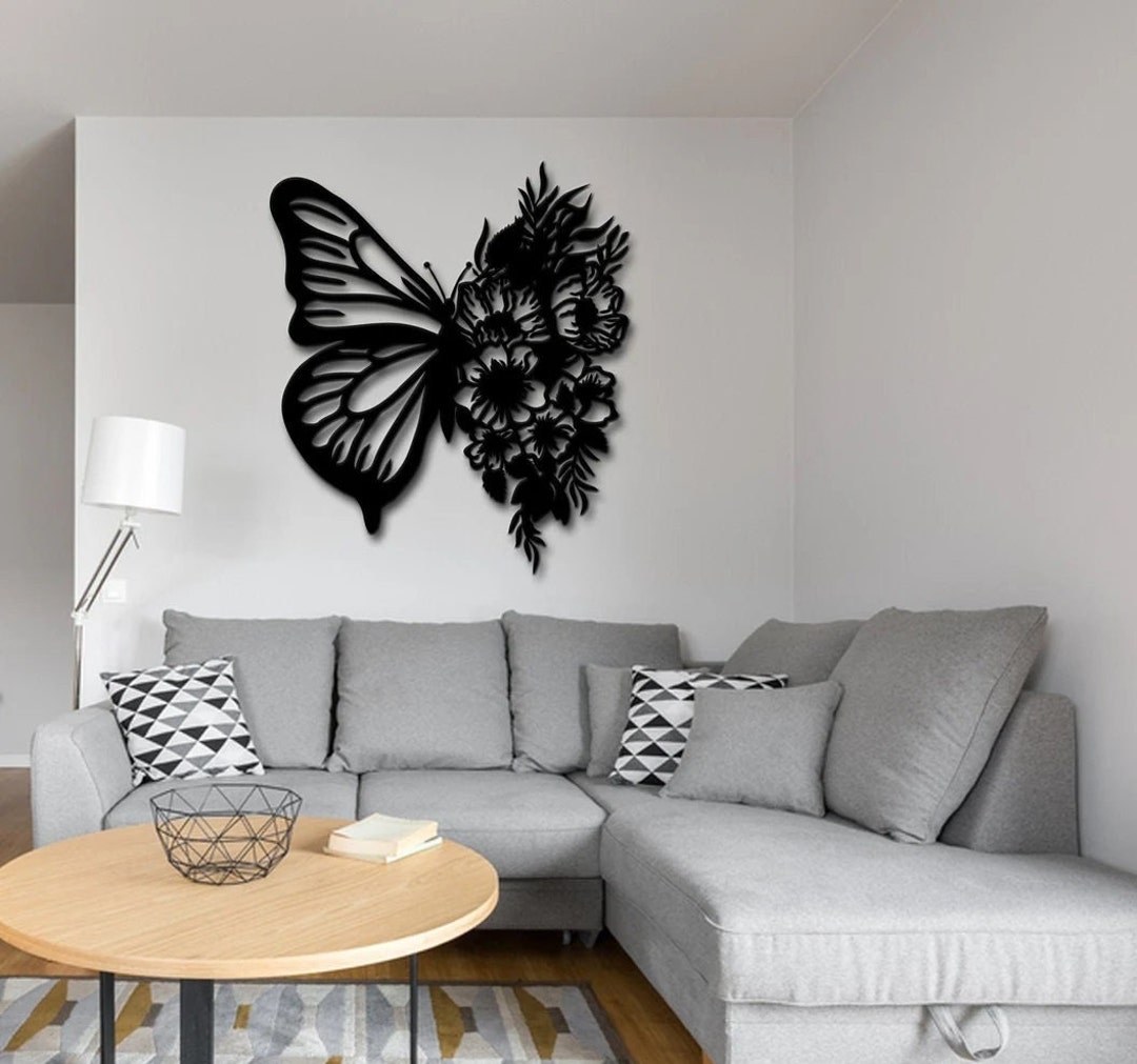 Butterfly Metal Wall Art, Flower Butterfly Wall Decor, Housewarming ...