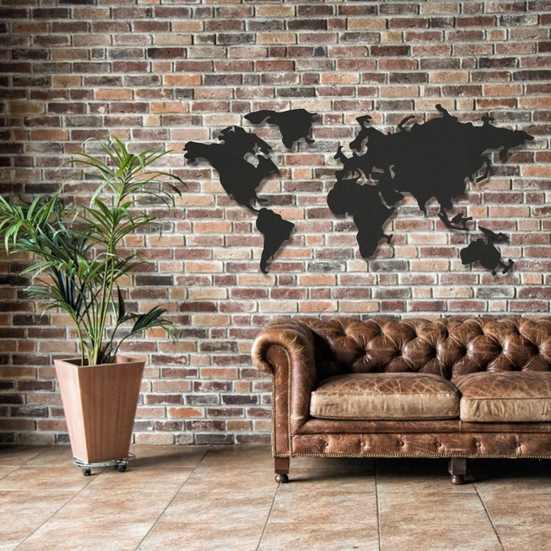 Large Metal World Map Metal World Map Continents Metal Wall Etsy