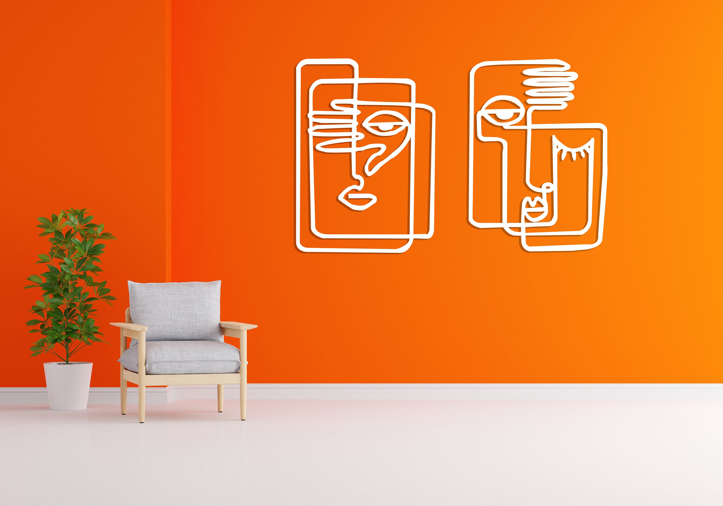 Picasso Line Metal Wall Art, Drawing Wall Decor, Faces Wall Sign