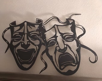 Comedy and Tragedy Theater Mask Metal Sign, Metal Drama Wall Decor Artistic Soul Wall Art, Living Room Wall Art, Theater Lovers Gifts