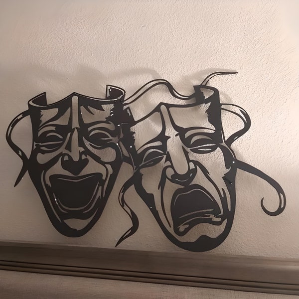 Comedy and Tragedy Theater Mask Metal Sign, Metal Drama Wall Decor Artistic Soul Wall Art, Living Room Wall Art, Theater Lovers Gifts