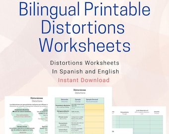 Hoja de trabajo de distorsiones cognitivas bilingües, Hojas de trabajo DBT-CBT, Autoayuda, Hojas de trabajo español-inglés, Hojas de trabajo dbt-cbt en español