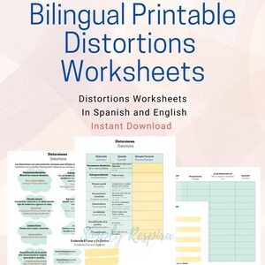Bilingual Cognitive Distortions Worksheet, DBT-CBT Worksheets, Self-Help, Spanish-English Worksheets, Spanish dbt-cbt worksheets