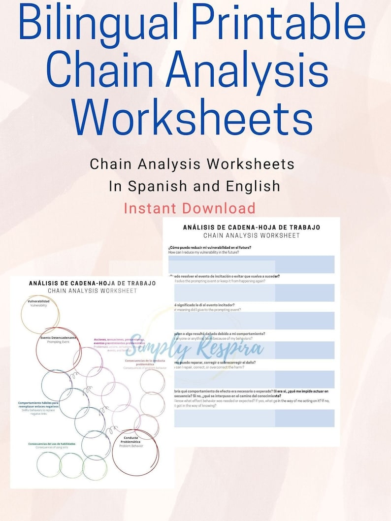 Bilingual Chain Analysis Worksheet, DBT, Link Analysis, CBT, Spanish