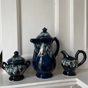A Mid-Century Art Pottery Coffee service from Vallauris in Blue (3 Pieces)