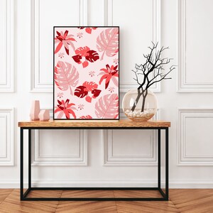 Roze tropische kunst aan de muur afbeelding 1