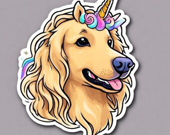 Golden Retriever Unicorn - Sticker- Waterproof sticker - Water Bottle Sticker - decal - laptop - Dog