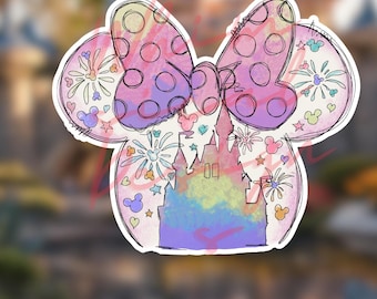 Minnie Disneyland Disneyworld Watercolor Sticker - vinyl magnet - notebook- cell phone - water bottle - skateboard- waterproof