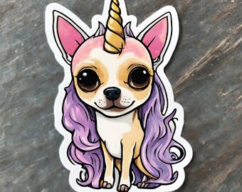 Chihuahua Unicorn - Sticker- Waterproof sticker - Water Bottle Sticker - decal - laptop - Dog