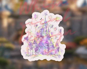 Disneyland Disneyworld Watercolor Sticker - vinyl magnet - notebook- cell phone - water bottle - skateboard- waterproof - balloons