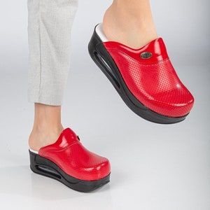 Red 2025 nursing clogs