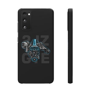 May include: Black phone case with a blue and black engine illustration and the text "2JZ GTE".