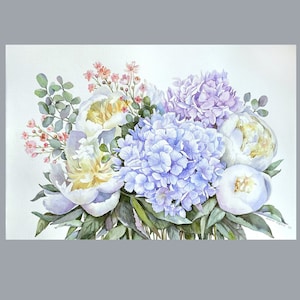 Hydrangea watercolor flowers blue hydragea flower painting watercolor paintings original modern painting peony watercolor