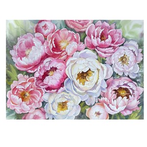 Large original peony watercolor flowers original painting
