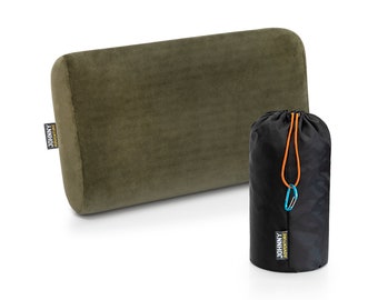 Travel Pillow - 40x23x9 - rolled up to fit in any carry-on, backpack or bag - free waterproof cover - green color