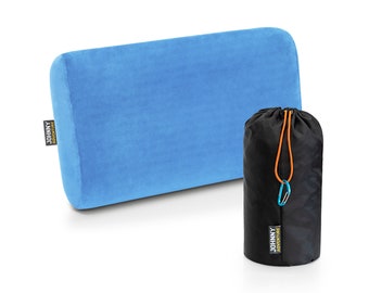 Travel pillow with Waterproof bag - Johnny Adventure - Washable and Removable cover - perfect for travelers - blue color