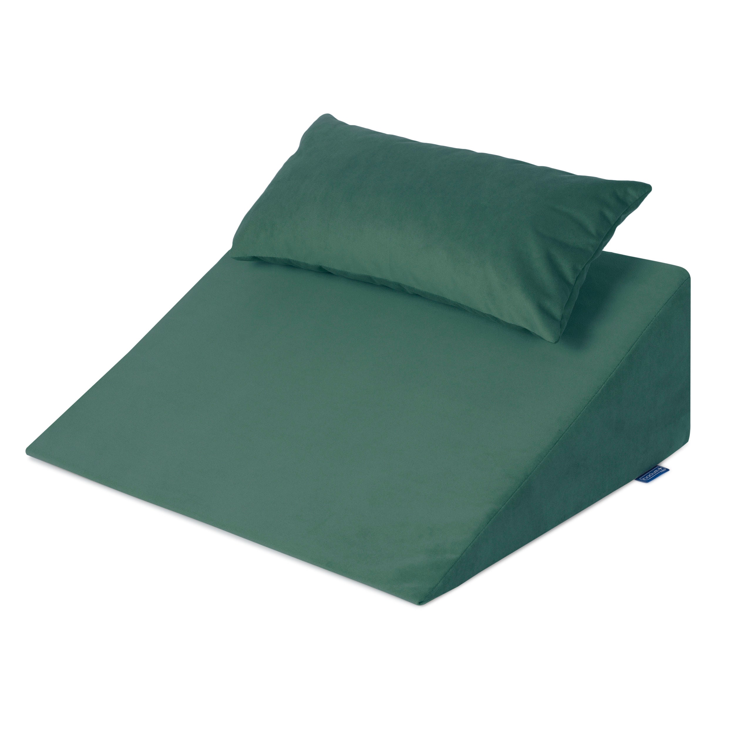 Wedge pillow made of elastic sponge + pillow - does not deform - facilitates breathing while sleeping - green color - 60x50x21