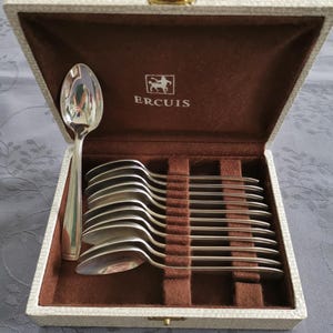 ercuis carthage art deco 12 silver plated dessert teaspoons